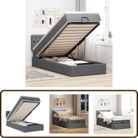 vidaXL Ottomane Bett mit Matratze & LEDs Dunkelgrau 80x200 cm Stoff