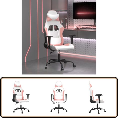 Gaming-Stuhl mit Massagefunktion Weiß und Rosa Kunstleder - Gaming Stuhl - Gamer Chair - PC Stuhl - Schreibtischstuhl - Ergonomischer Stuhl (1/5)
