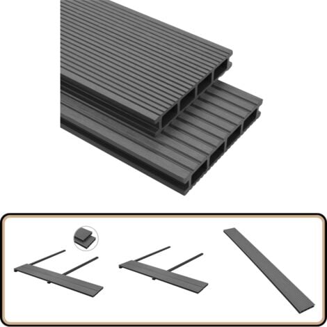 WPC Terrassendielen mit Montagezubehör 10 m² 2,2 m Grau WPC Terrasse
