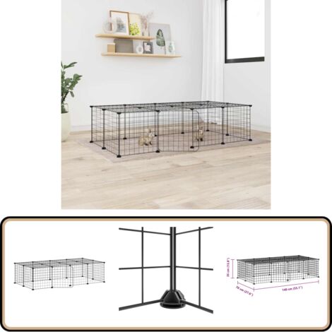 PRISSENT Haustierkäfig 36-teilig - 35x35cm Kaninchengehege Mit Tür | Flexibel Aufbaubar Aus Stahl