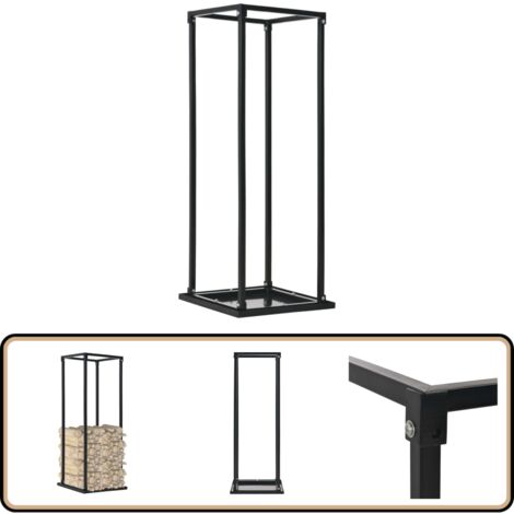 Brennholzregal mit Boden Schwarz 37 x 37 x 113 cm Stahl ...