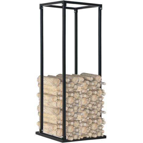 Brennholzregal mit Boden Schwarz 37 x 37 x 113 cm Stahl ...