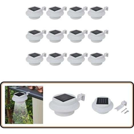 Solar-Außenleuchten für Zaun 12 Stk. LED Weiß - LED-Gartenleuchte - Solarleuchte - Außenscheinwerfer - Outdoor-Beleuchtung - Weisse Gartenlampe