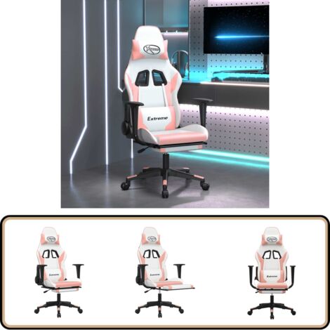 Gaming-Stuhl mit Massage & Fußstütze Weiß & Rosa Kunstleder - Gaming-Stuhl - Gamer Chair - Bürostuhl - Ergonomischer Stuhl - Massagesessel (1/5)