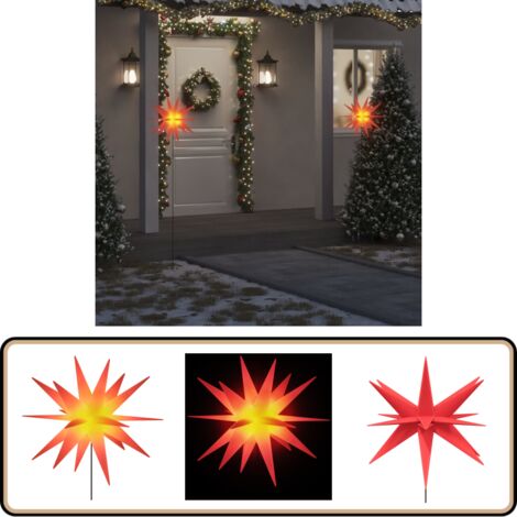 LED-Weihnachtsstern mit Erdspie Faltbar Rot 57 cm - LED-Dekoration -  Weihnachtsstern - Outdoor Beleuchtung - Indoor Beleuchtung - Winterdeko