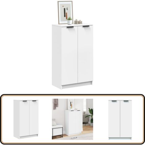 Schuhschrank Weiß 59x35x100 cm Holzwerkstoff - Schuhschrank - Holzwerkstoff - Weißer Schuhschrank - Garderobe - Einbauschrank (1/5)