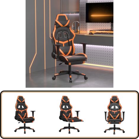 Gaming-Stuhl mit Massage & Fußstütze Schwarz Orange Kunstleder - Gaming-Stuhl - Gamer Chair - Bürostuh - Schreibtischstuhl - Ergonomischer Stuhl (1/5)