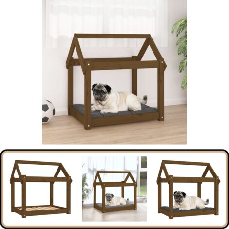 Hundebett Honigbraun 71x55x70 cm Massivholz Kiefer - Hundebett - Hunde Bett - Holz Hundebett - Kiefernholz Hundebett - Tierbetten