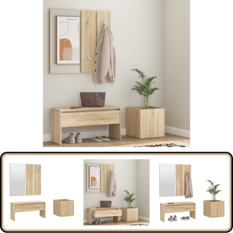 VidaXL Garderobenset Mit Bank & Spiegel - Flurgarderobe Sonoma-Eiche 80cm