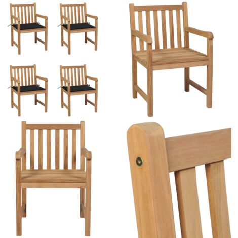 Gartenstühle 4 Stk. mit Schwarzen Kissen Massivholz Teak - Gartenstühle - Holzmöbel - Teakholz Gartenmöbel - Outdoor Möbel - Garten Deko - Home & Living (1/5)