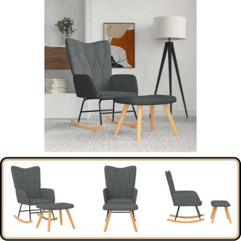Schaukelsessel mit Hocker Dunkelgrau Stoff - Schaukelstuhl - Relaxsessel - Lounge Chair - Esszimmerstuhl - Sofa (1/5)