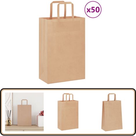vidaXL Papiertragetaschen 50 Stk. mit Henkeln Braun 21x11x31 cm