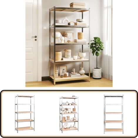 Lagerregal mit 5 Böden Silbern Stahl & Holzwerkstoff - Lagerregal ...