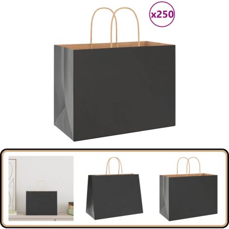 vidaXL Papiertragetaschen 250 Stk. mit Henkeln Schwarz 32x17x25 cm