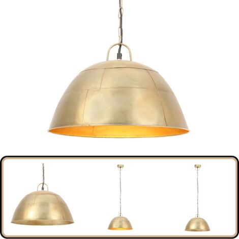 VidaXL Hängelampe Industriestil – Pendelleuchte Messing/Mangoholz, 40 Cm, 25W E27, 123 Cm Lang