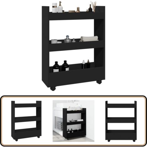 Schwarzer Eiche Trolley VidaXL Schmaler Aufbewahrungswagen – Rollbarer Servierwagen Mit 4 Rollen, Schwarz Eichen-Optik, 60x22x80 Cm, Für Küche & Haushalt