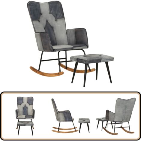 TANZEM Schaukelstuhl Mit Ottomane - Mikrofaser-Leder Relaxsessel