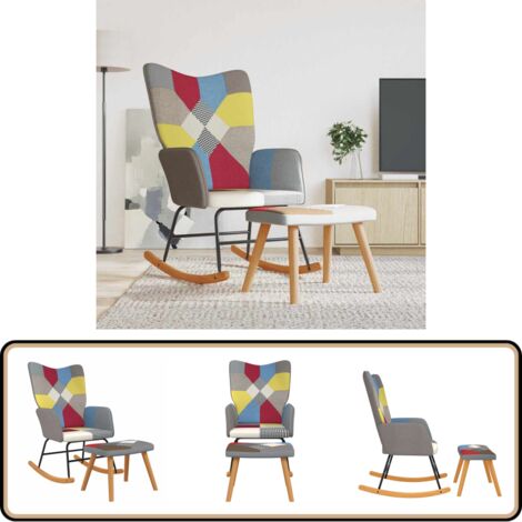 Schaukelstuhl mit Hocker Patchwork Stoff - Schaukelstuhl - Patchwork Sessel - Wohnzimmersessel - Lounge Chair - Gemütlicher Stuhl (1/5)