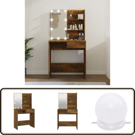 Schminktisch mit LED Räuchereiche 74,5x40x141 cm - Schminktisch - Kosmetiktisch - Spiegel-Unterschrank - Badezimmermöbel - Make-up Tisch (1/5)