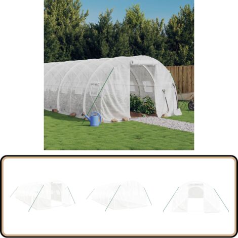 Gewächshaus mit Stahlrahmen Weiß 24 m² 8x3x2 m - Gewächshaus - Glasgewächshaus - Gartenhäuschen - Pflanzenhaus - Tomatenhaus (1/5)