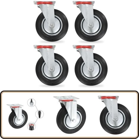 4 Lenkrollen 200mm Vollgummi - Rollensatz Für Möbel Und Geräte