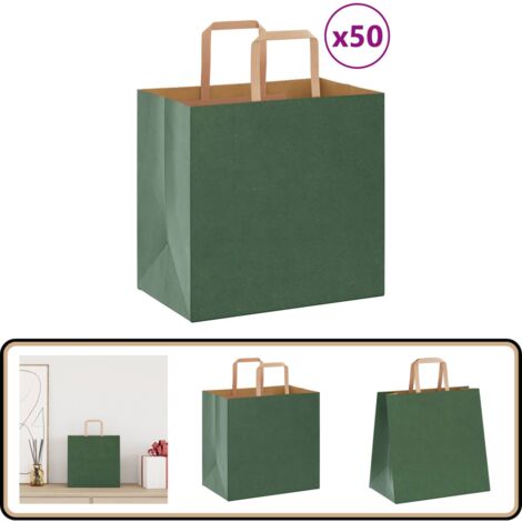 vidaXL Papiertragetaschen 50 Stk. mit Henkeln Grün 26x17x25 cm