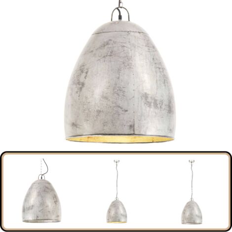 VidaXL Hängelampe Industriestil – Pendelleuchte Mit Mangoholz-Akzent, E27, 25W, Silber – Für Wohnzimmer & Esszimmer