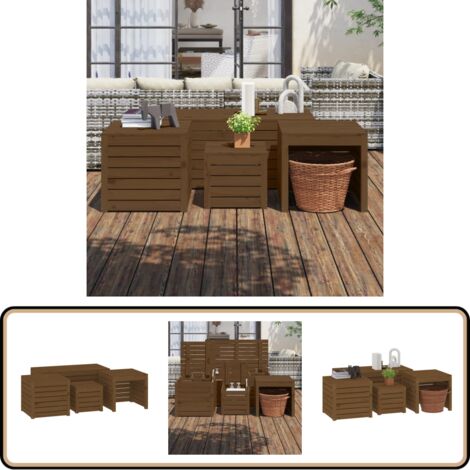 4-tlg. Gartenbox-Set Honigbraun Massivholz Kiefer - Gartenbox - Holzkiste - Stauraum - Outdoor Möbel - Gartenmöbel (1/5)
