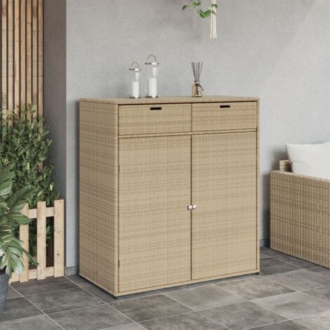 Gartenschrank Beige 105x55x113 cm Poly Rattan - Outdoor-Schrank ...