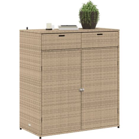 Gartenschrank Beige 105x55x113 cm Poly Rattan - Outdoor-Schrank ...