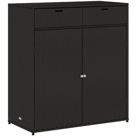 Gartenschrank Schwarz 105x55x113 cm Poly Rattan - Outdoor-Schrank ...