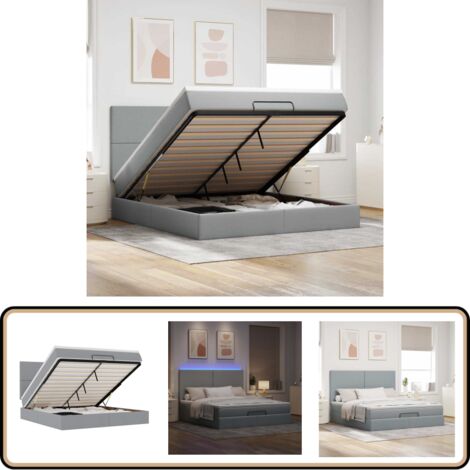 vidaXL Ottoman-Bett mit Matratze & LEDs Hellgrau 180x200 cm Stoff