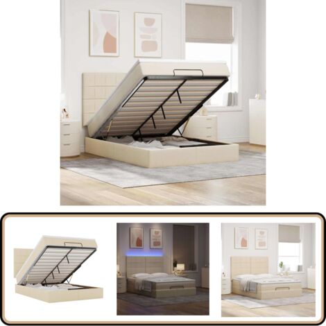 vidaXL Ottoman-Bett mit Matratze & LEDs Creme 140x190 cm Stoff