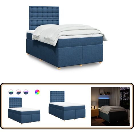 Boxspringbett mit Matratze & LED Blau 120x200 cm Stoff