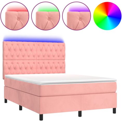 Boxspringbett Rosa Boxspringbett mit Matratze & LED Rosa 140x200 cm Samt - Boxspringbett ...