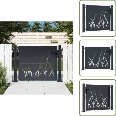 Gartentor Anthrazit 105x80 cm Stahl Gras-Design - Gartentor - Metalltor - Stahltür - Zaunportal - Einfahrtstor