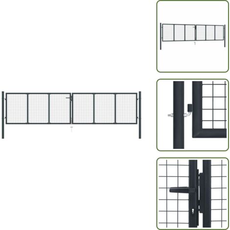 Mesh-Gartentor Verzinkter Stahl 400 x 125 cm Grau - Gartentor - Zaun - Metalltor - Stahltür - Einfahrtstor