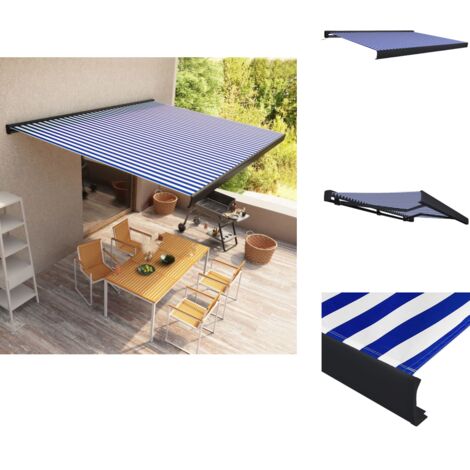 Kassettenmarkise mit Motor 450x300 cm Blau und Wei - Kassettenmarkise -  Markise - Sonnenschutz - Auenmarkise - Gartendekoration