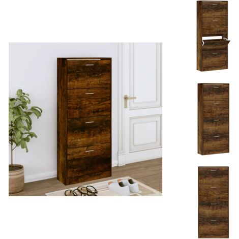 Schuhschrank Räuchereiche 63x24x147 cm Holzwerkstoff - Schuhschrank - Schrank - Schuhregal - Garderobe - Einbauschrank (1/5)
