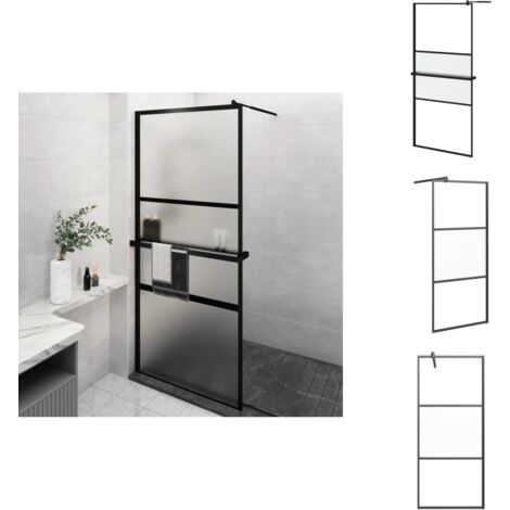 ZEYUAN Duschwand Mit Ablage 80x195 Cm ESG Glas Schwarz – Walk-In-Dusche, Verstellbar, Spritzwassergeschützt
