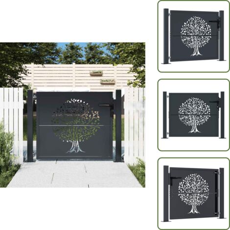 Gartentor Anthrazit 105x105 cm Stahl Baum-Design - Gartentor - Metalltor - Stahltür - Zaun - Einfahrtstor