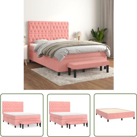 The Living Store Boxspringbett mit Matratze Rosa 140x190 cm Samt - Samtbett - Boxspringbett - Doppelbett - Rosa Bett - Schlafzimmermöbel (1/5)