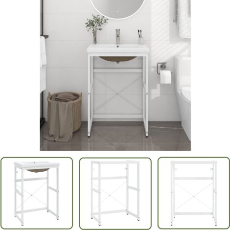 The Living Store Badezimmer-Waschtischgestell mit Waschbecken Weiß Eisen - Badezimmer Waschen - Waschtisch Gestell - Keramik Waschbecken - Untergestell Waschtisch - Weißes Badezimmer (1/5)