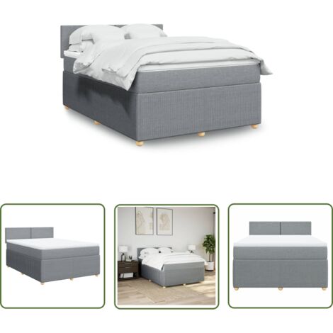 KOIECETA Boxspringbett 140x200cm Hellgrau - Mit Taschenfederkernmatratze & Höhenverstellbarem Kopfteil