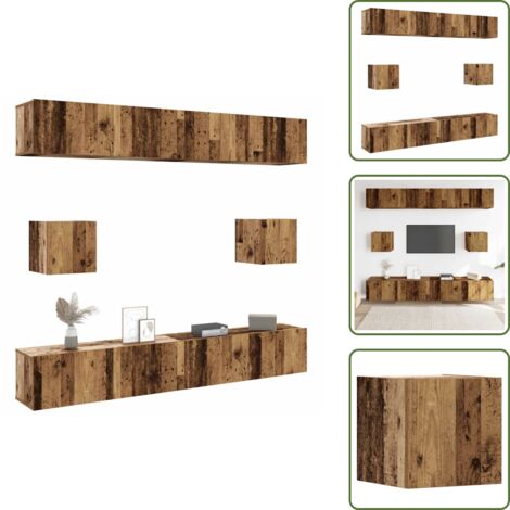 vidaXL 6-tlg. TV-Schrank-Set Wandmontage Altholz-Optik Holzwerkstoff