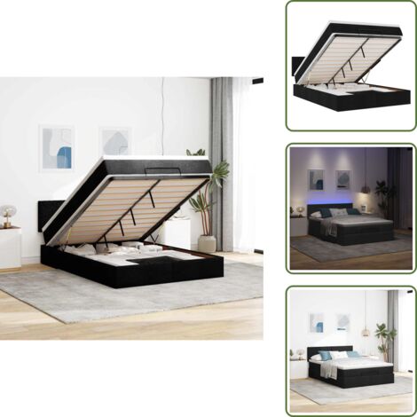 vidaXL Ottomane Bett mit Matratze & LEDs Schwarz 140x190 cm Stoff