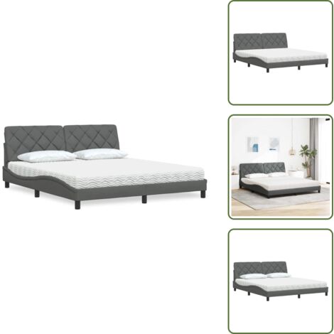 vidaXL Bett mit Matratze Dunkelgrau 180x200 cm Stoff