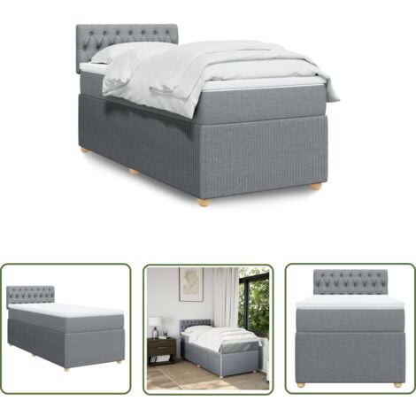 VidaXL Boxspringbett 80x200cm Hellgrau Mit Matratze & Topper - Stoff Bezug