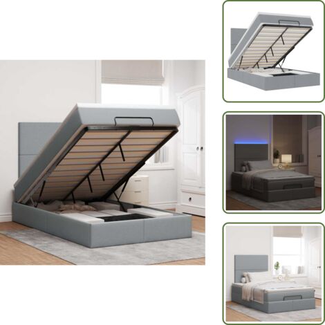 vidaXL Ottoman-Bett mit Matratze & LEDs Hellgrau 120x200 cm Stoff