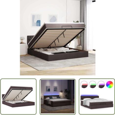 vidaXL Ottomane Bett mit Matratze & LEDs Dunkelbraun 180x200 cm Stoff